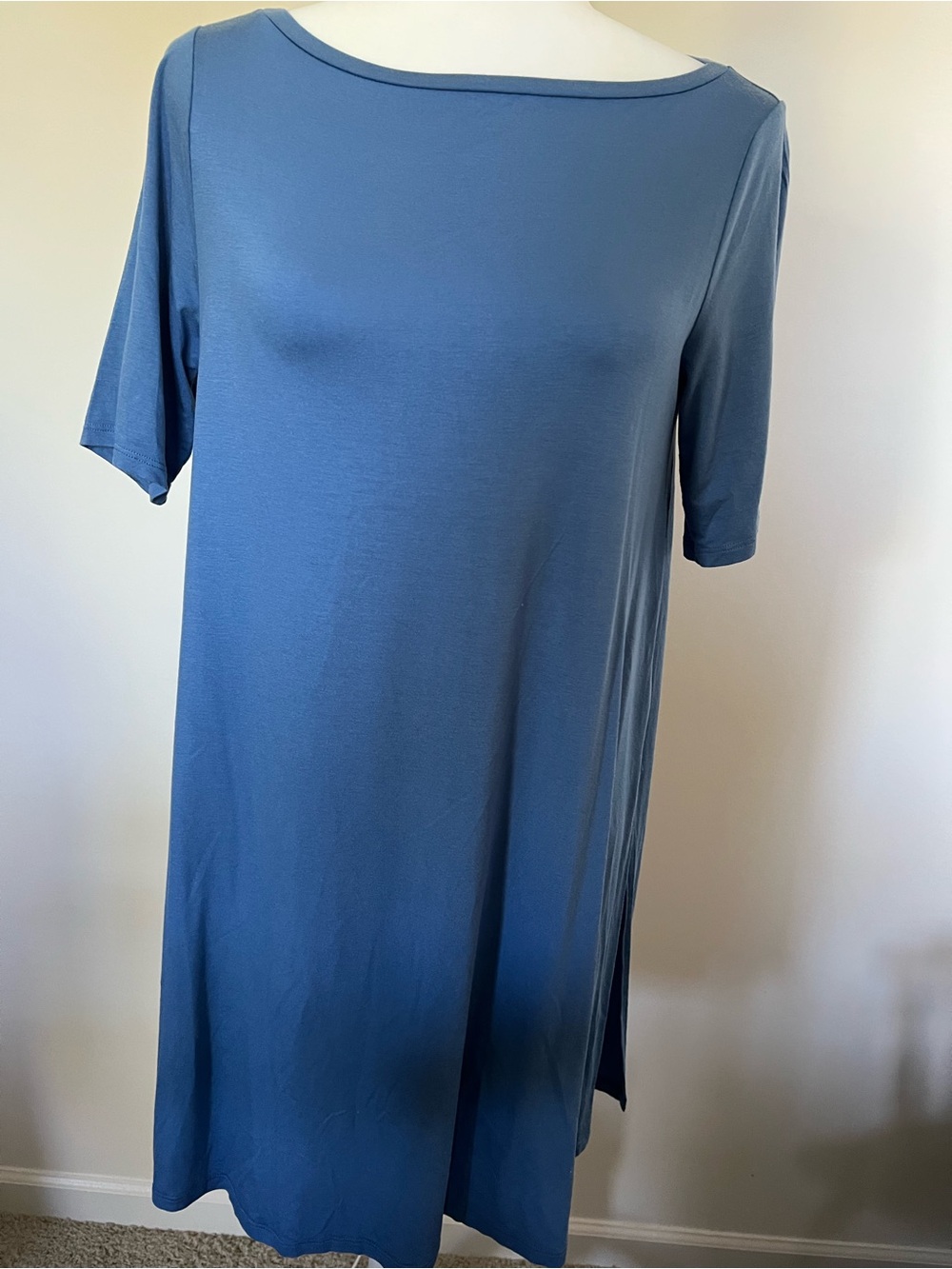 Eileen Fisher Dusty Blue Short-Sleeve Scoop Neck Tunic